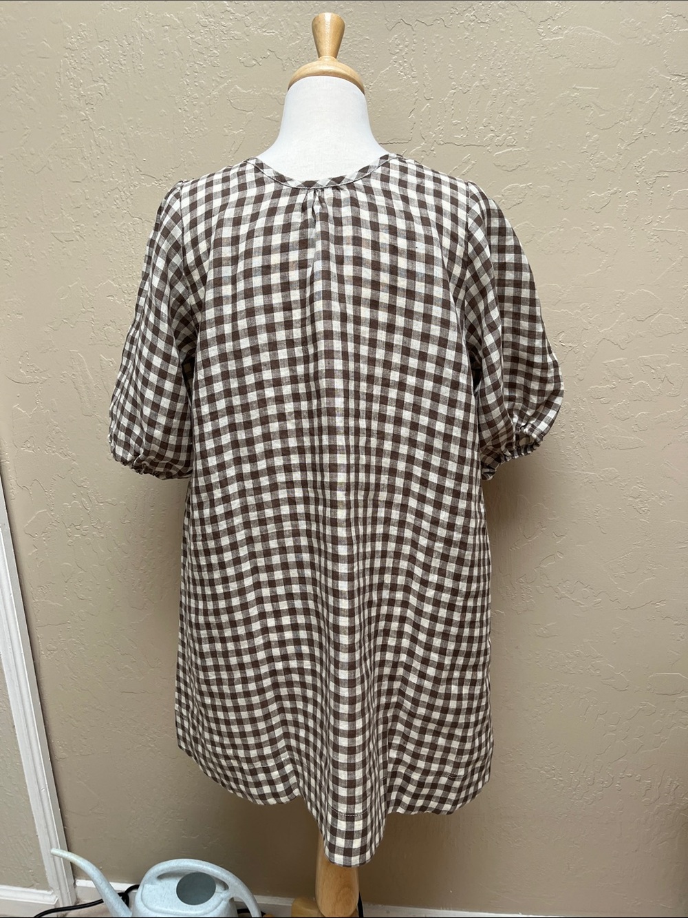 notPERFECTLINEN Mari Puff Sleeve Dress, Lightweight Chocolate Gingham, M, NWOT - Picture 3 of 14